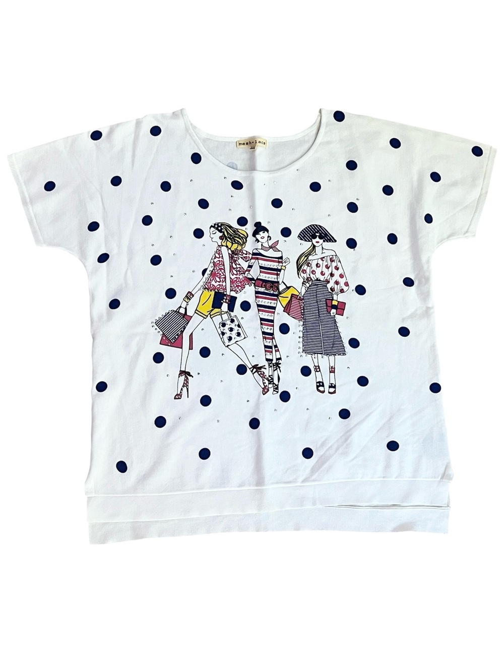 Mesh & Lace Fashion Illustration Shopping Graphic Polka Dot Blouse Size XXL